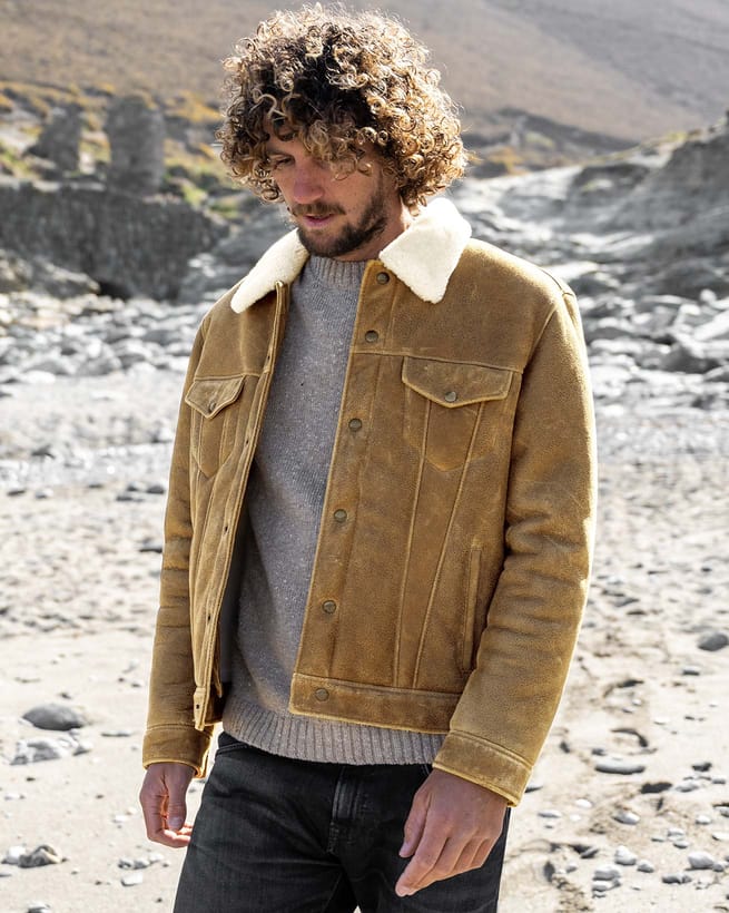 UNKNOWN スエード トラッカー ジャケット 月桂樹ボタン 2XL 牛革 重厚