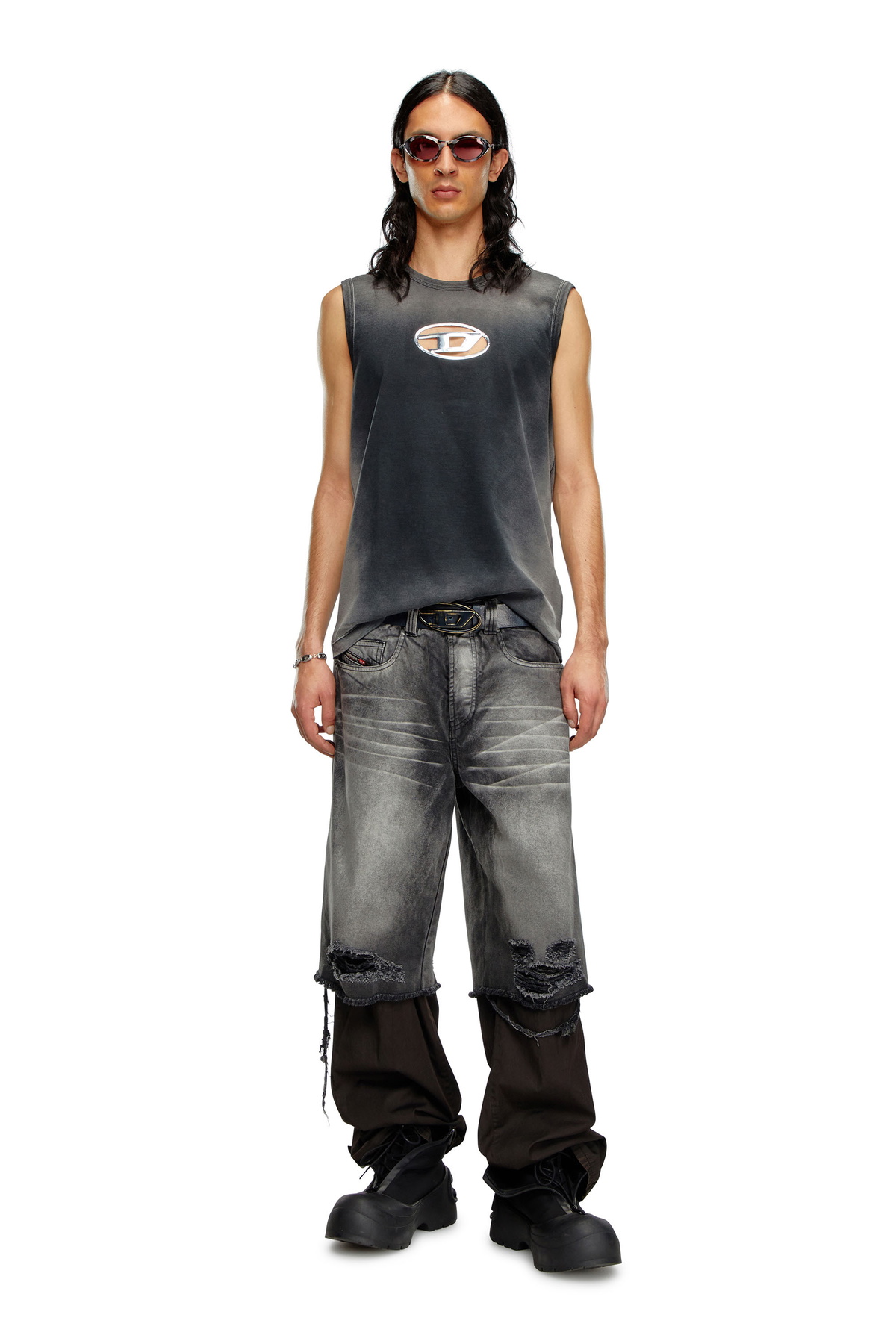 Diesel Faded tank top with puffy Oval D - T-Shirts Mens in Black