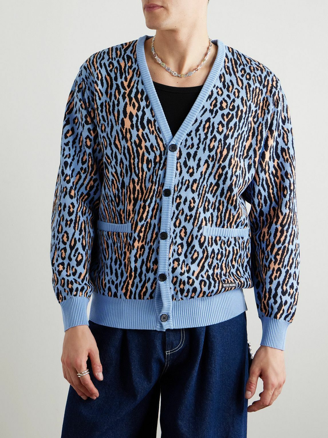 Wacko Maria - Leopard Cotton-Jacquard Cardigan - Blue Wacko Maria