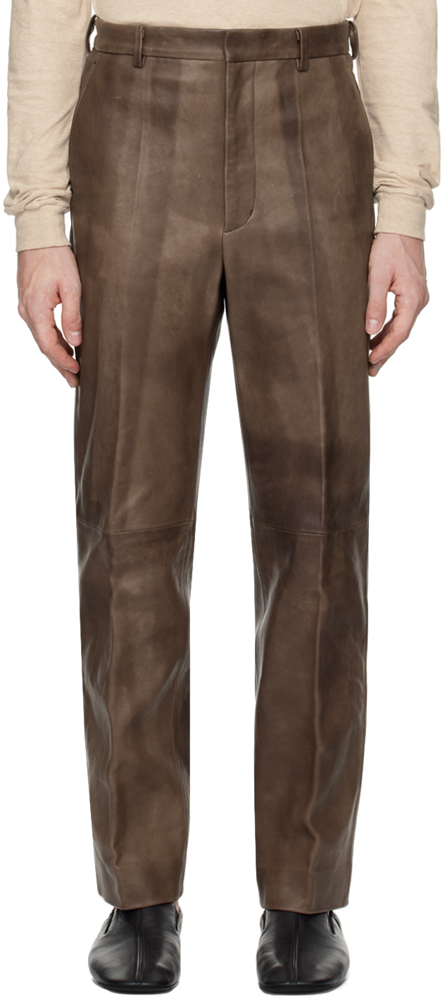 AURALEE Brown Heavy Lamb Leather Pants Auralee