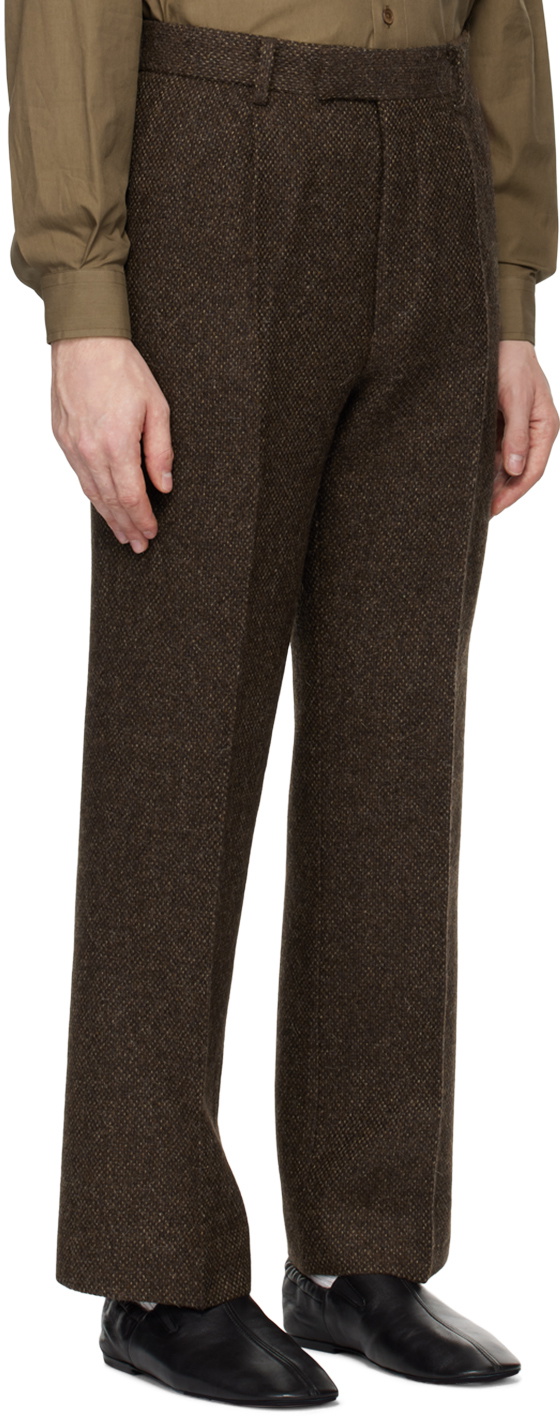 AURALEE Brown Lama Shetland Wool Tweed Trousers Auralee