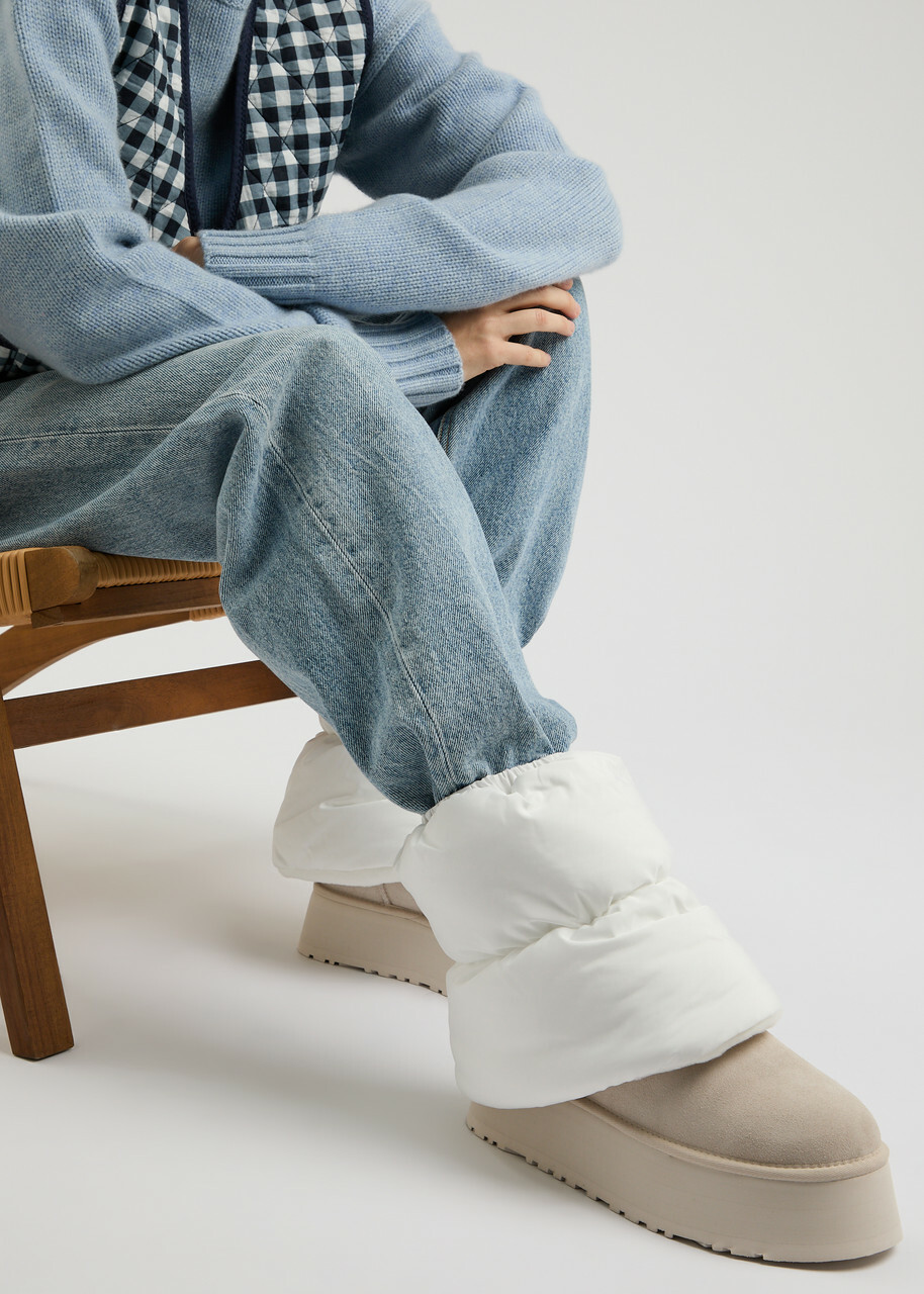 Ugg Classic Mini Dipper Puffer Suede Ankle Boots White Ugg