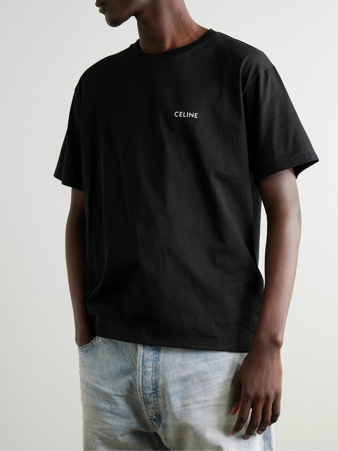 CELINE - Logo-Print Cotton-Jersey T-Shirt - Black Celine