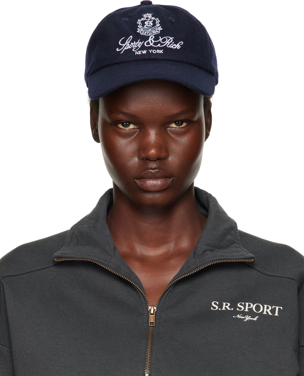 Sporty & Rich Navy Vendome Wool Cap Sporty & Rich