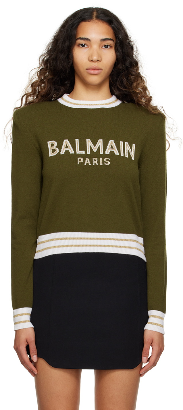 Balmain Khaki Cropped Sweater Balmain