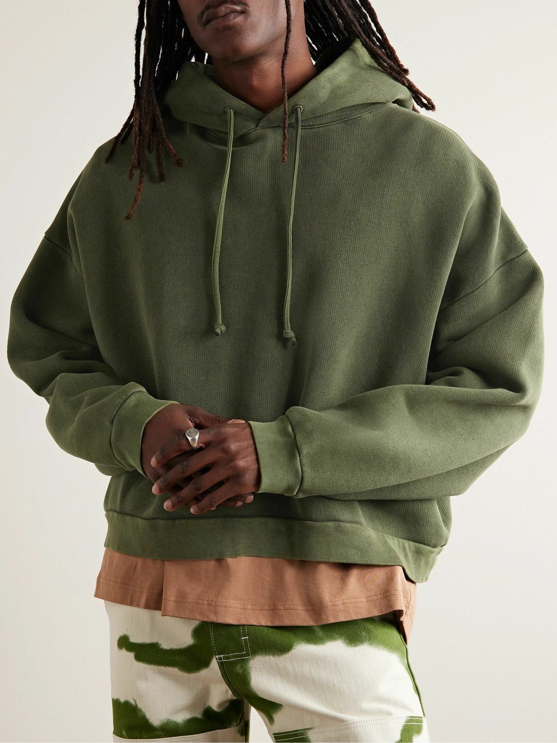 Acne Studios - Fester H Cropped Cotton-Jersey Hoodie - Green Acne