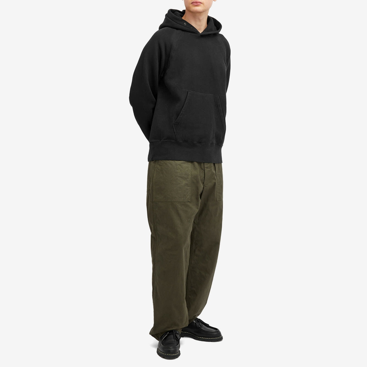 Engineered Garments Men's Raglan Hoodie in Black Engineered Garments