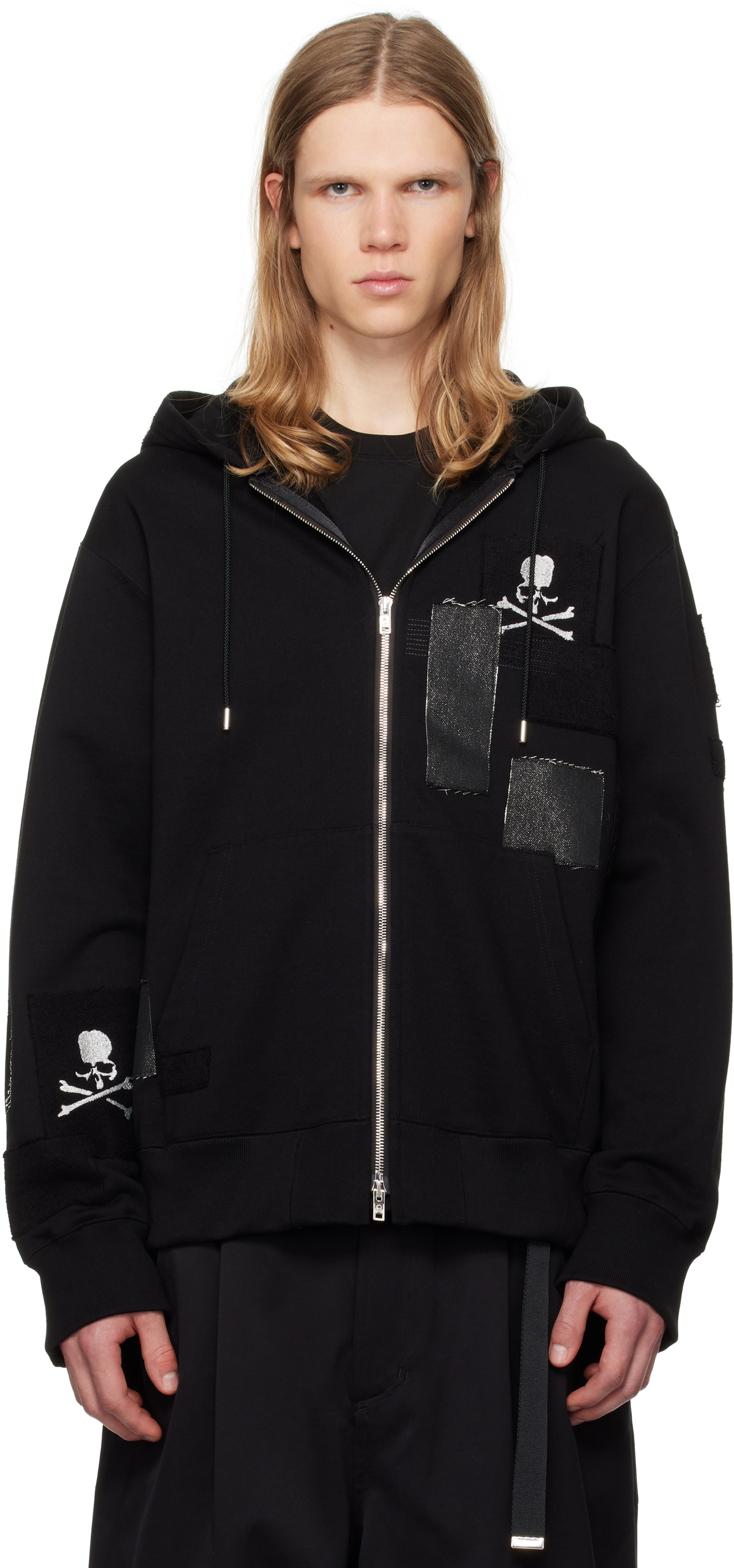 MASTERMIND WORLD Black Patchwork Full-Zip Hoodie MASTERMIND WORLD
