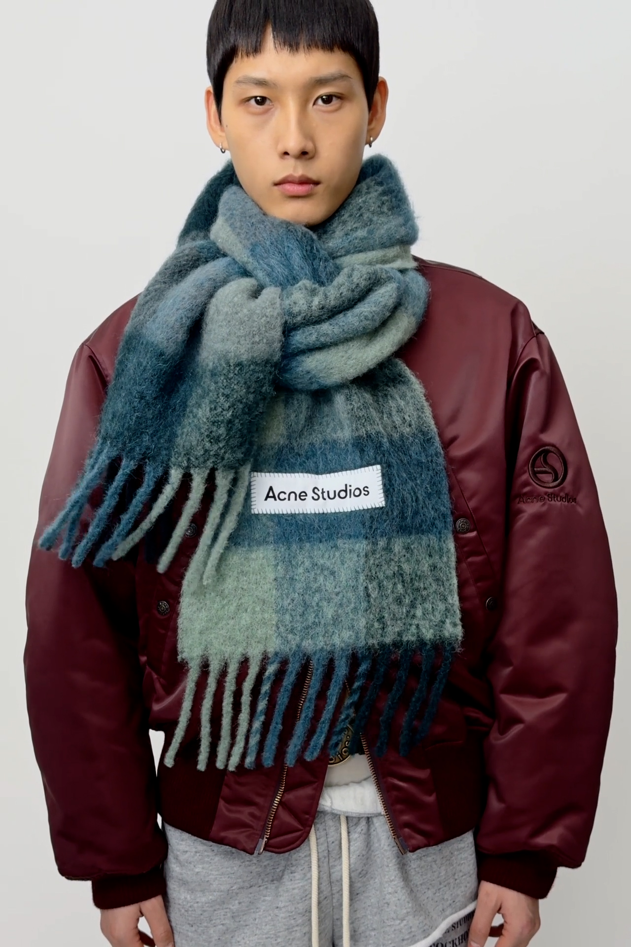 Acne Studios - モヘアチェックスカーフ - ティール/グレー/グリーン