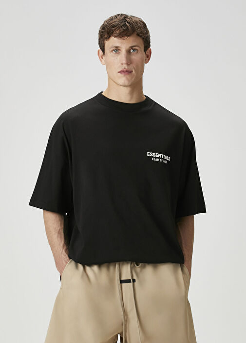 Fear Of God Essentials Siyah Erkek Siyah Logo Baskılı T-shirt