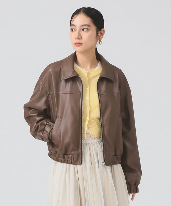 Ray BEAMS（レイ ビームス）フェイクレザー ジップ ブルゾン（ブルゾン