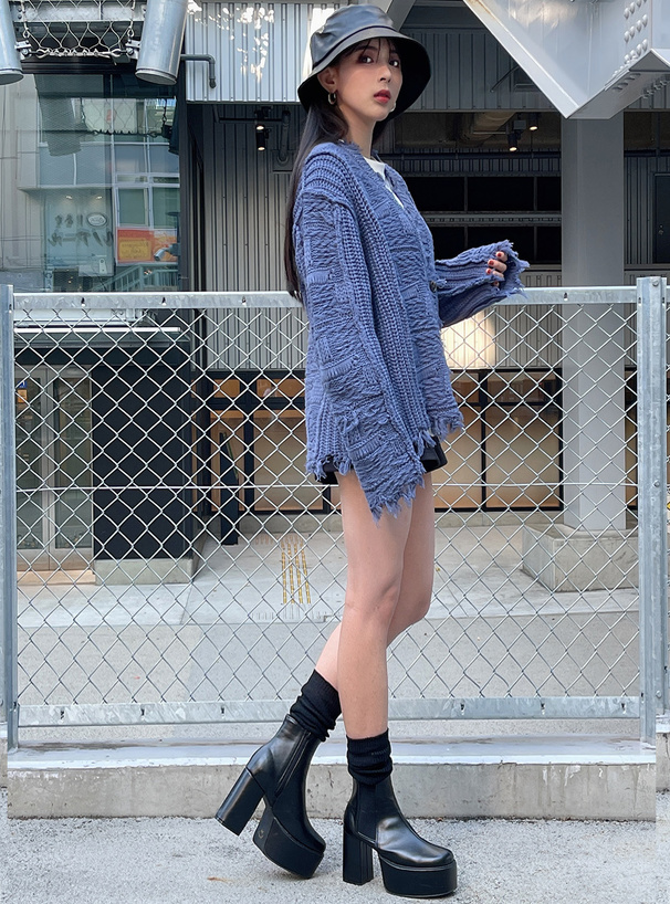 厚底チャンキーヒールサイドゴアレザーブーツ[ci389] | レディース