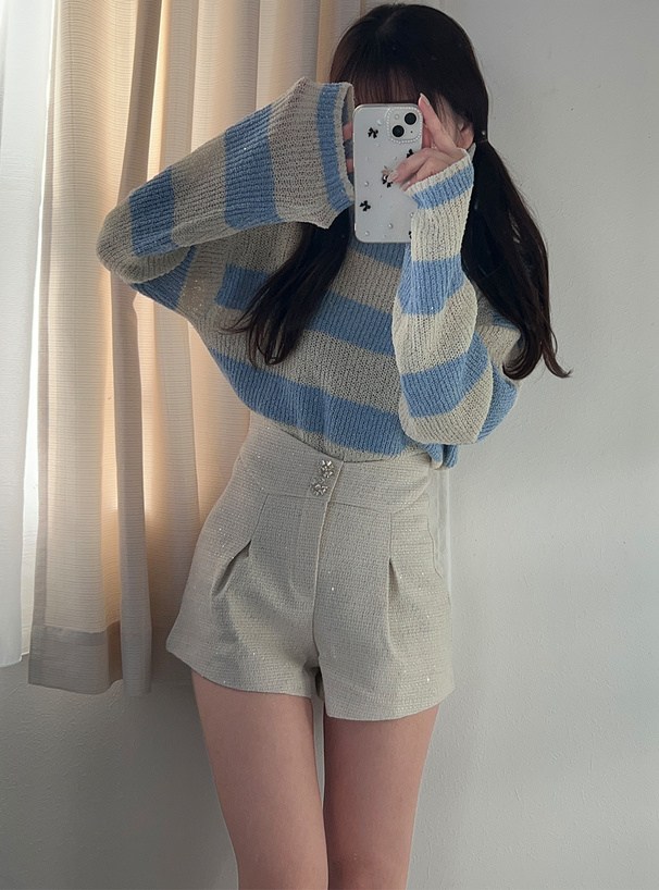 ボーダー柄ラメシアーニットトップス[an1490] | レディース