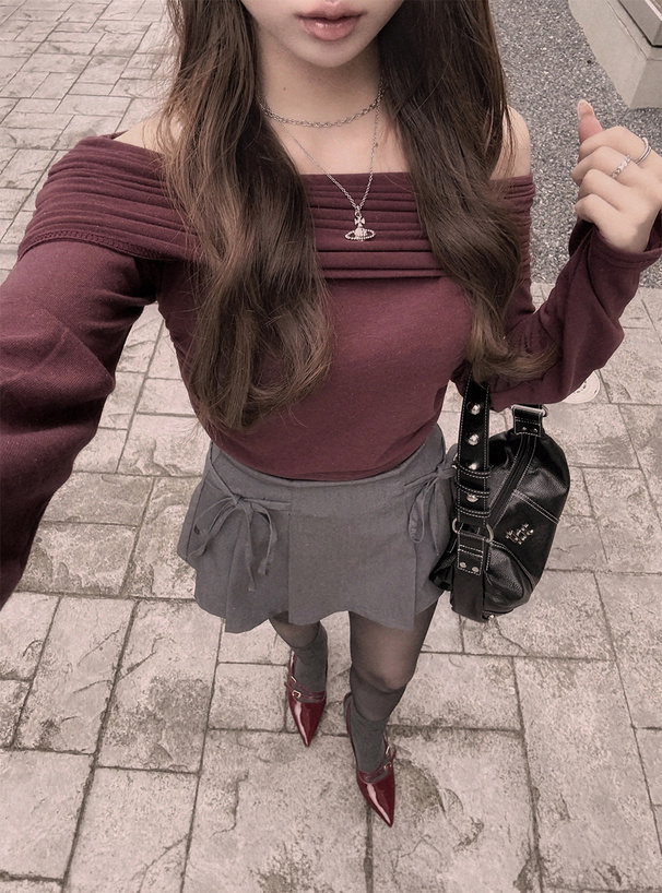 オフショルダーギャザークロップド丈トップス[an1594] | レディース