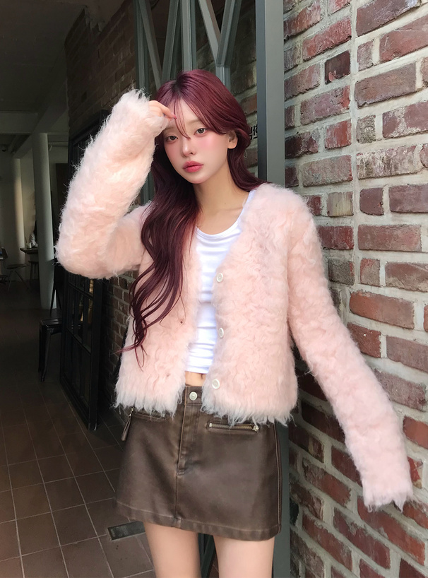 シャギーニットショート丈カーディガン[an1696] | レディース