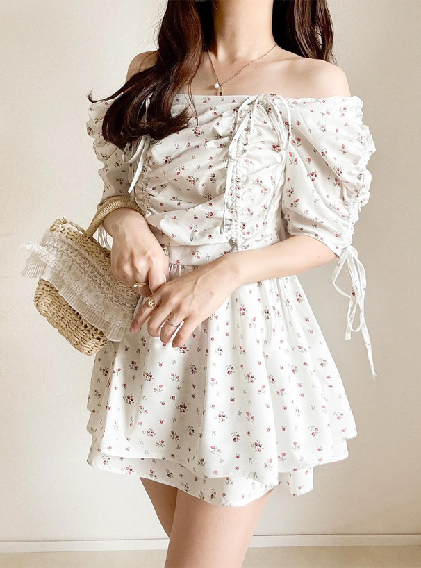 2Way花柄シャーリングリボンチュニック[al229c] | レディース