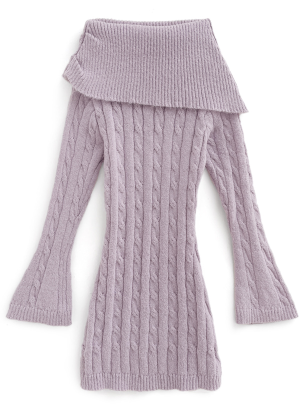 ケーブル編みオフショルダーニットミニワンピース[at2396