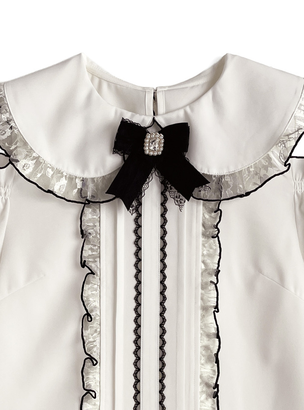 リボン付き肩開きフリル半袖ブラウス[gc306] | レディースファッション