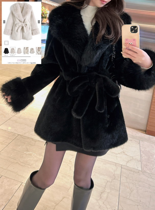 リボンベルト付きファーガウンコート[gc335] | レディースファッション