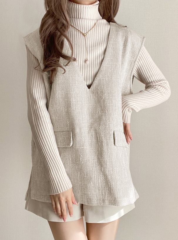 Vネックツイードベスト[dk1060] | レディースファッション通販の