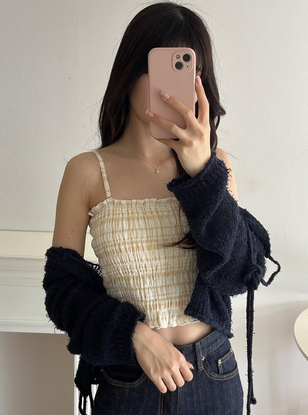 カップ入りチェック柄シャーリングキャミソール[dk1114] | レディース