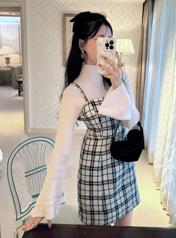 ツイードチェック柄ミニワンピース[dk1252] | レディースファッション