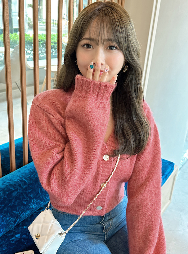 ボリュームスリーブモヘヤタッチニットカーディガン[dr596