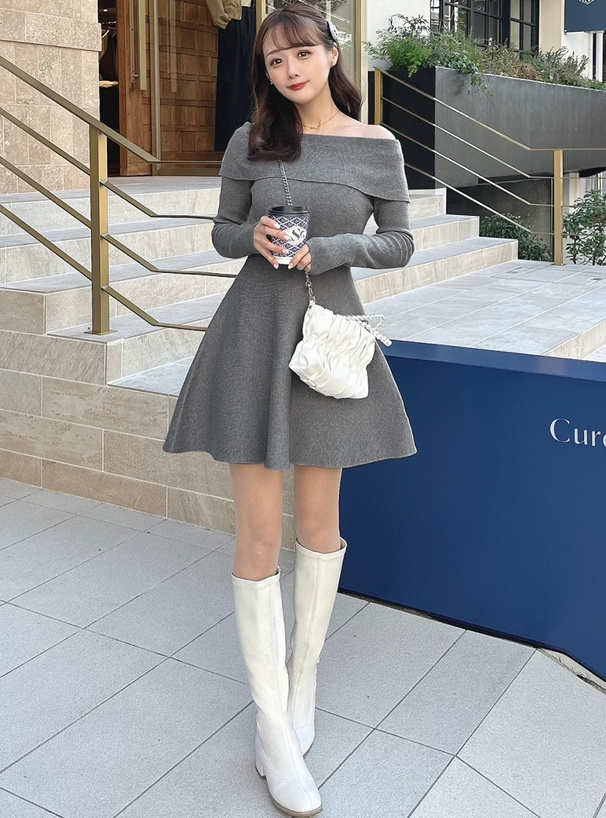 オフショルダーニットフレアワンピース[dr661] | レディース