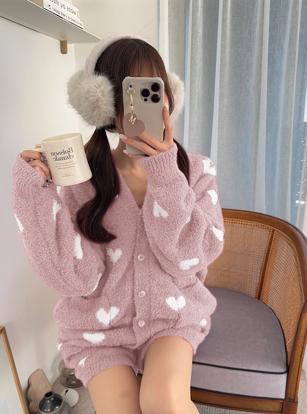 ハート柄カーディガン×ショートパンツセットアップ[dr749