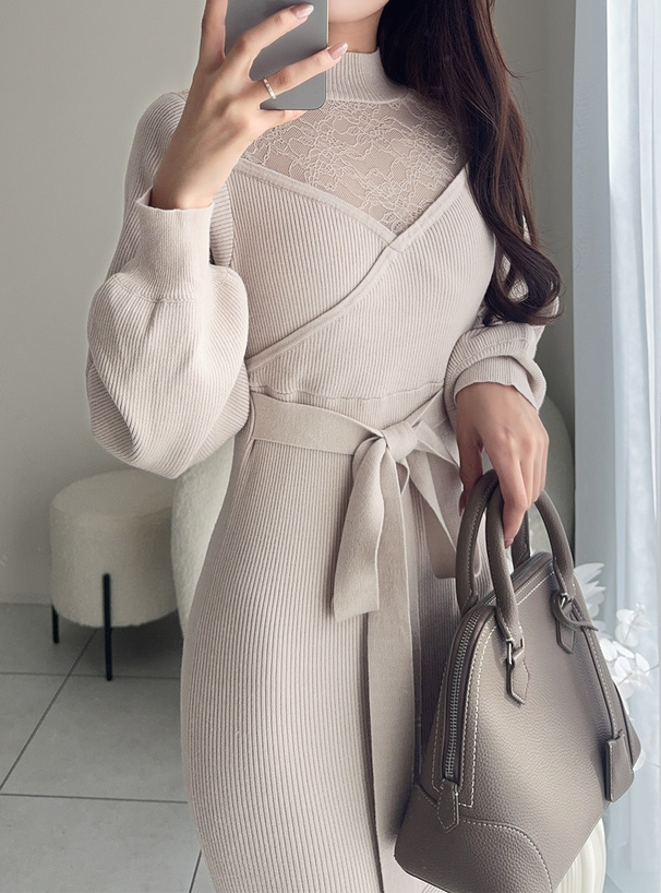 レースドッキングニットワンピース[dr752] | レディースファッション