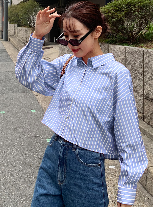 ストライプ柄ショート丈シャツ[kz51] | レディースファッション通販の