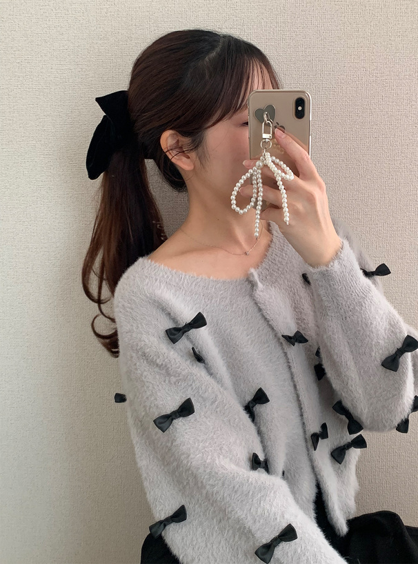 リボンフェザーニットカーディガン[kz609] | レディースファッション