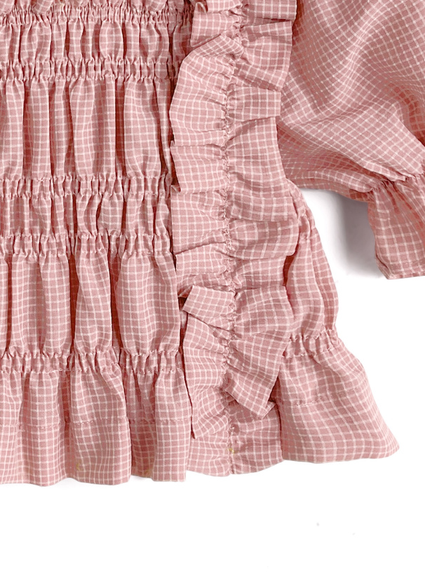 ギンガムチェック柄フリルパフスリーブブラウス[sd125] | レディース