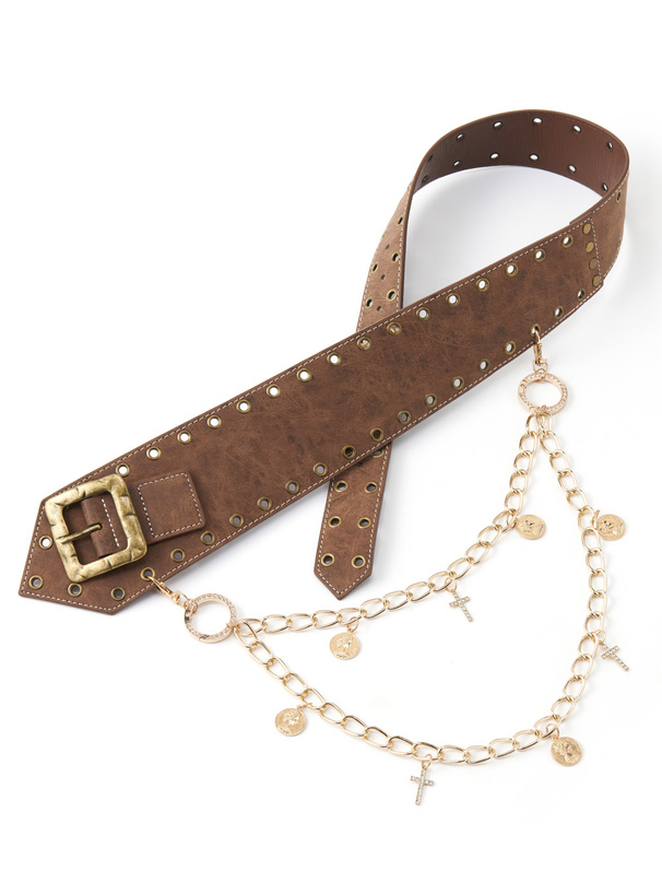 チェーン付きスタッズワイドベルト[sda256] | レディースファッション