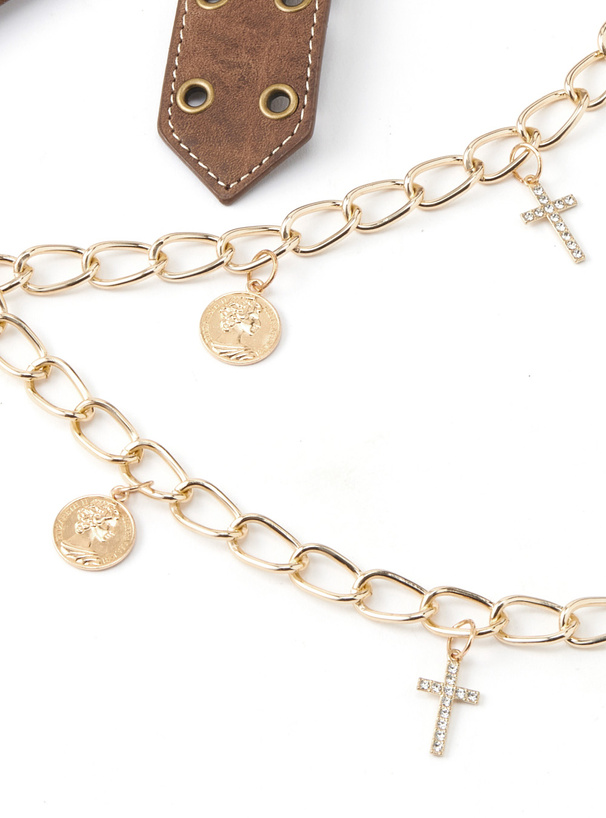 チェーン付きスタッズワイドベルト[sda256] | レディースファッション