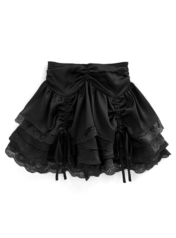 インパン裏地付きレースギャザーフリルミニスカート[pm630