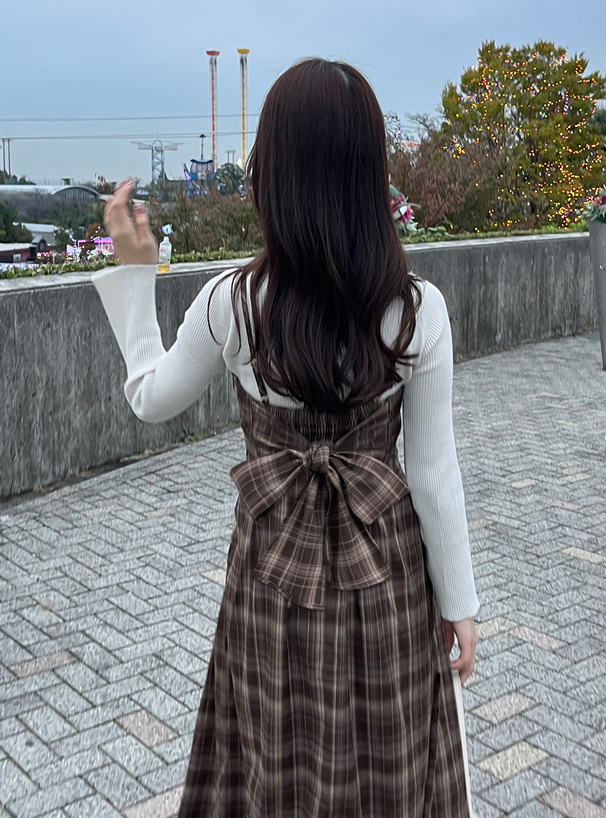 チェック柄バッグリボンロングワンピース[pu41] | レディース