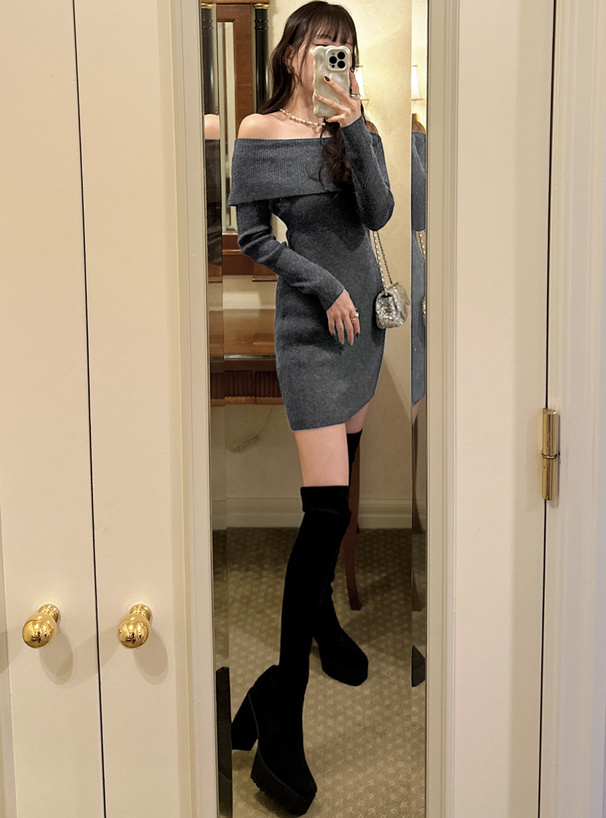 オフショルダーニットミニワンピース[ru1053] | レディース