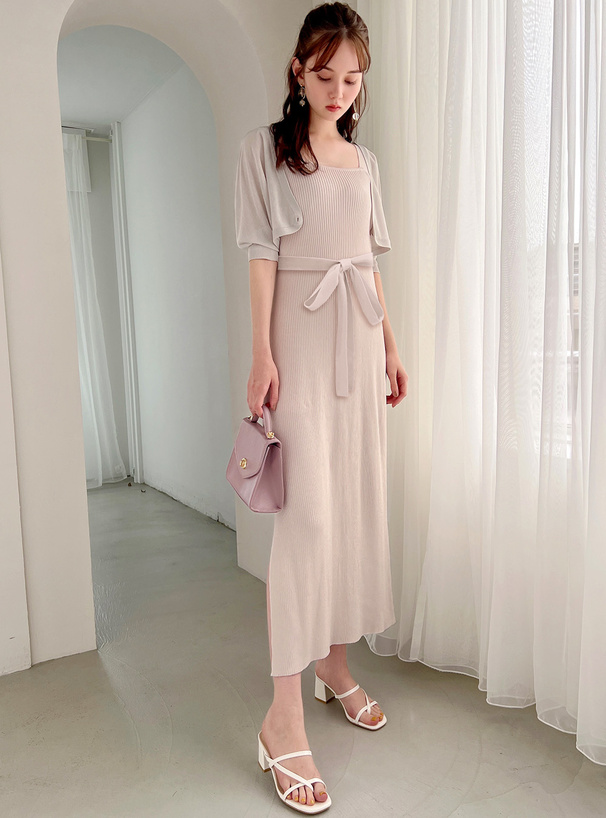 シアーカーディガンXリボン付きニットキャミワンピース[rut915