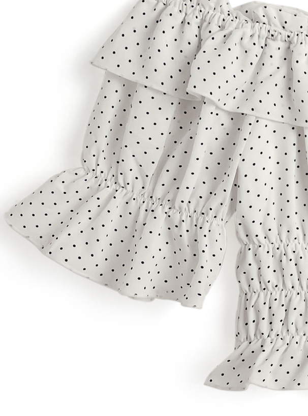 ドット柄オフショルダーフリルトップス[tg832] | レディース