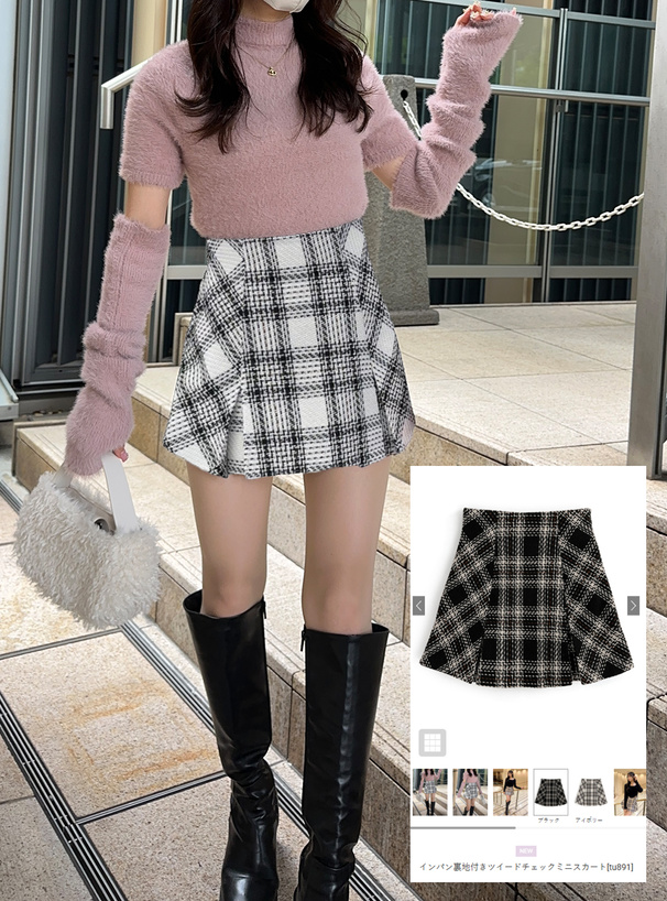 インパン裏地付きツイードチェックミニスカート[tu891] | レディース