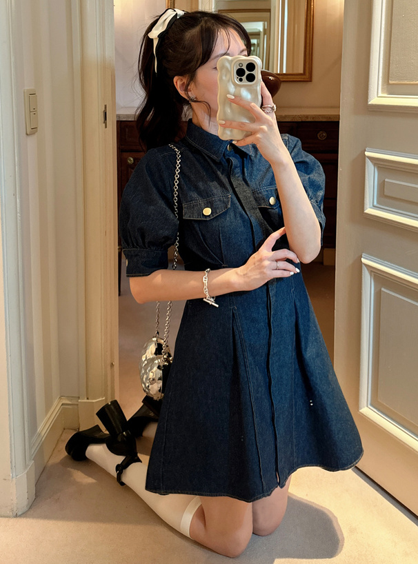 タックフレアデニムミニワンピース[tu1066] | レディースファッション