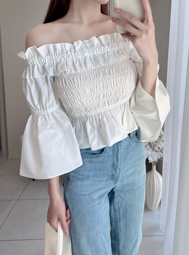 オフショルダーシャーリングブラウス[tu1105] | レディース
