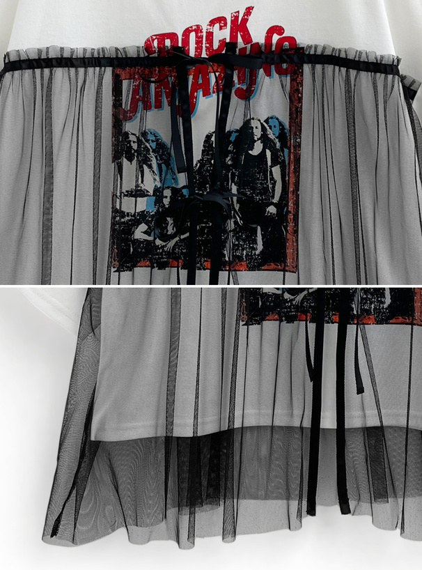 バンドプリントチュールリボンTシャツ[tu1245] | レディース