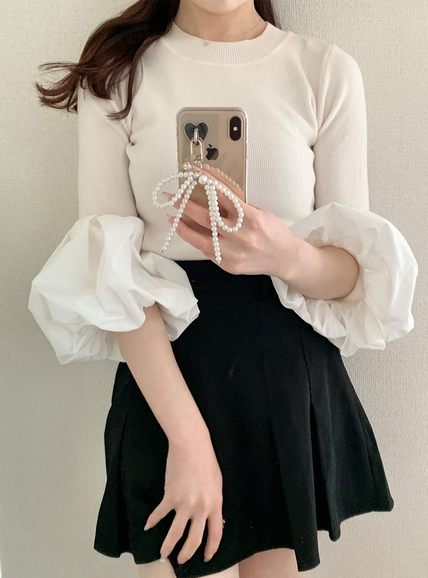 バルーンスリーブリブニットトップス[tu1255] | レディース