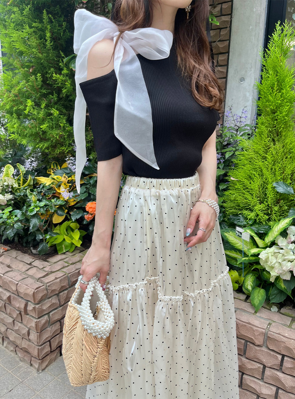 ワンショルダーリボンリブニットトップス[tu1270] | レディース