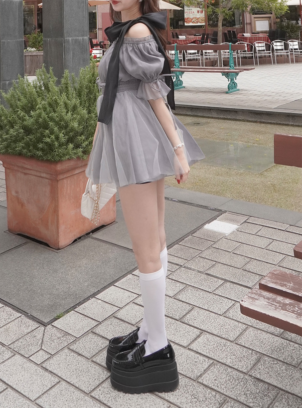 リボンオフショルダーシアーミニワンピース[tw1200] | レディース