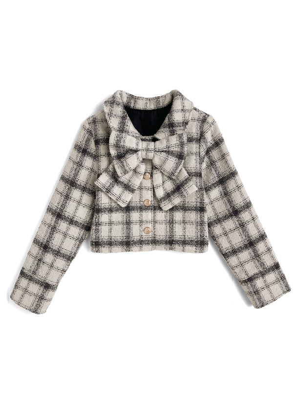 リボン付きチェック柄ツイードジャケット[tw1251] | レディース
