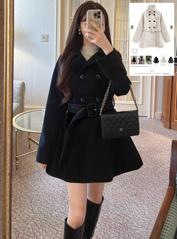 ベルト付きスタンドカラーミドル丈コート[ze836] | レディース