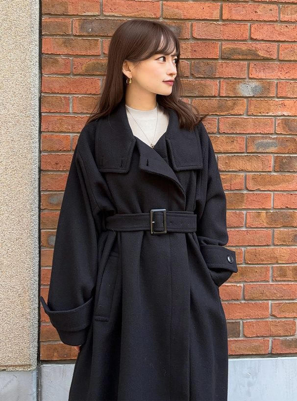 2Wayベルト付きスタンドカラーロングコート[ze840] | レディース